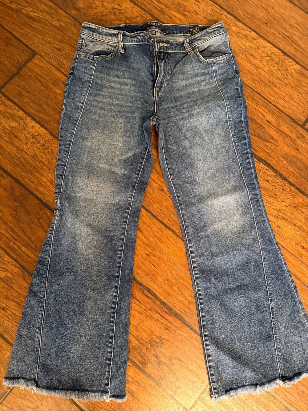 Liverpool Mid Blue Flare Jeans with Frayed Hem